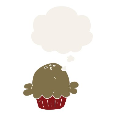 karikatür pasta ve retro tarzında düşünce balonu