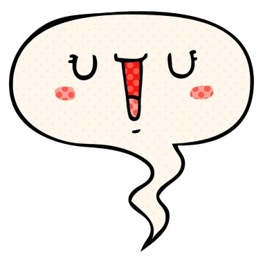 çizgi roman tarzında mutlu karikatür yüz ve konuşma balonu