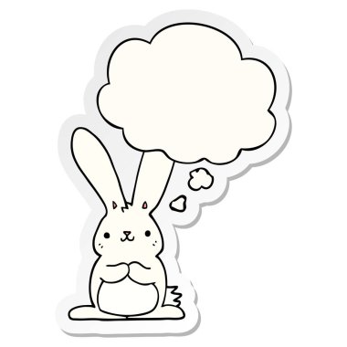 karikatür tavşan ve basılı bir etiket olarak kabarcık düşünce
