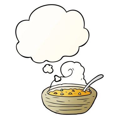 sıcak çorba karikatür kase ve pürüzsüz degrade s düşünce balonu