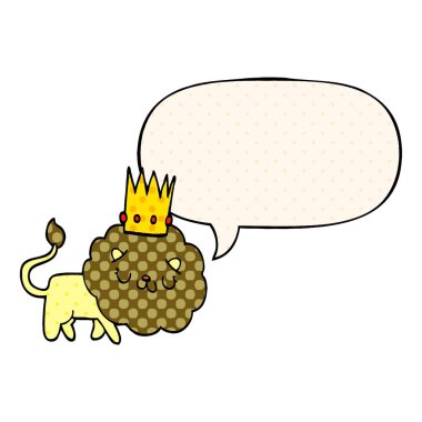 çizgi film aslan ve çizgi roman tarzında taç ve konuşma balonu