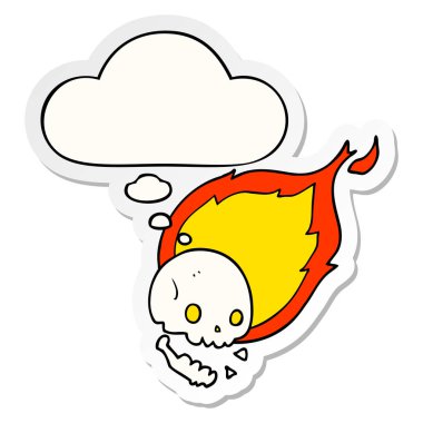 ürkütücü karikatür yanan kafatası ve baskılı sti olarak kabarcık düşünce