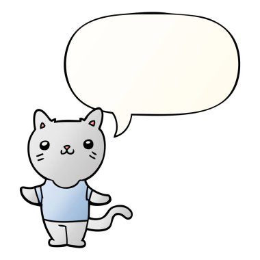 düzgün degrade tarzında karikatür kedi ve konuşma balonu