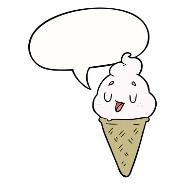 sevimli karikatür dondurma ve konuşma balonu