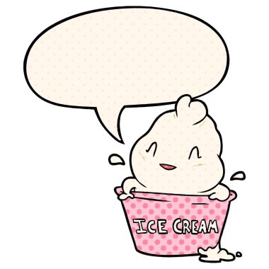 çizgi roman tarzında sevimli karikatür dondurma ve konuşma balonu