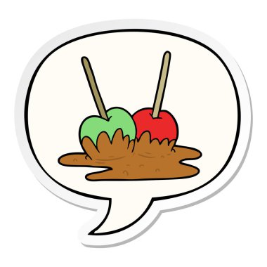 karikatür şekerleme elma ve konuşma kabarcık etiket