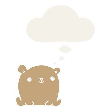 sevimli karikatür ayı ve retro tarzında kabarcık düşünce