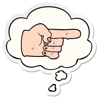 karikatür işaret el ve baskılı bir etiket olarak kabarcık düşünce