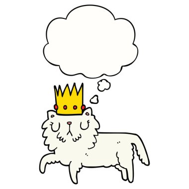 taç ve düşünce balonu giyen karikatür kedi