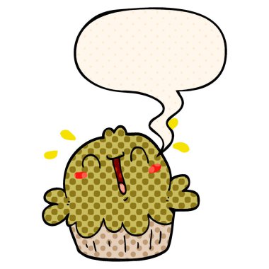 çizgi roman tarzında sevimli karikatür pasta ve konuşma balonu