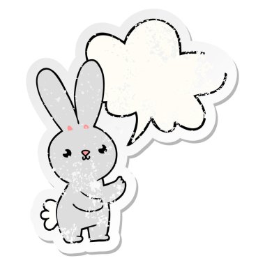 sevimli karikatür tavşan ve konuşma balonu sıkıntılı etiket