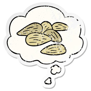 karikatür badem ve sıkıntılı yıpranmış etiket olarak kabarcık düşünce