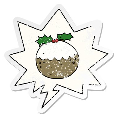 karikatür noel puding ve konuşma balonu sıkıntılı etiket
