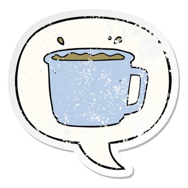 karikatür kahve fincanı ve konuşma balonu sıkıntılı etiket