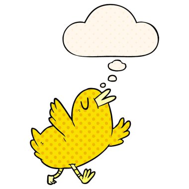 çizgi roman tarzında karikatür mutlu kuş ve düşünce balonu