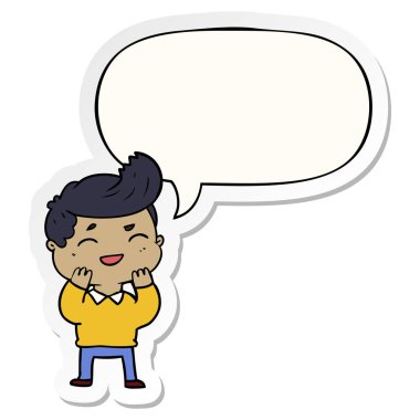 karikatür adam gülme ve konuşma kabarcık etiket