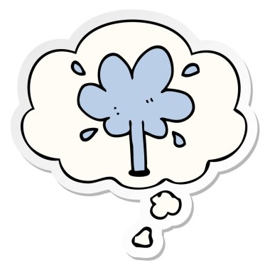 karikatür su fışkırtme ve baskılı bir etiket olarak kabarcık düşünce