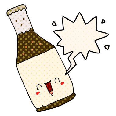 çizgi film bira şişesi ve çizgi roman tarzında konuşma balonu