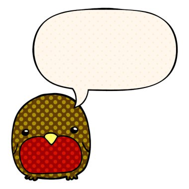 çizgi roman tarzında sevimli karikatür penguen ve konuşma balonu