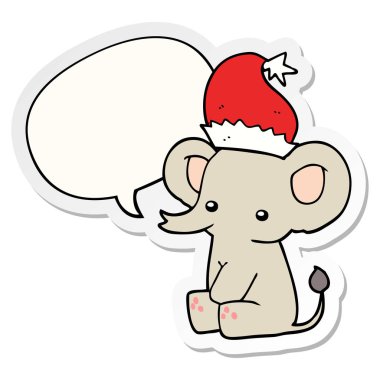 sevimli noel fil ve konuşma kabarcık etiket
