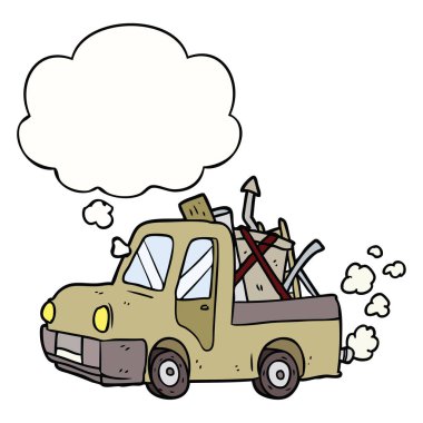 karikatür eski kamyon ve düşünce balonu