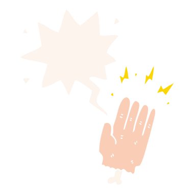 retro s karikatür sihirli halloween zombi el ve konuşma balonu