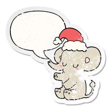 sevimli noel fil ve konuşma balonu sıkıntılı etiket