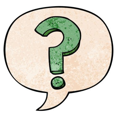 retro doku tarzında karikatür soru işareti ve konuşma balonu