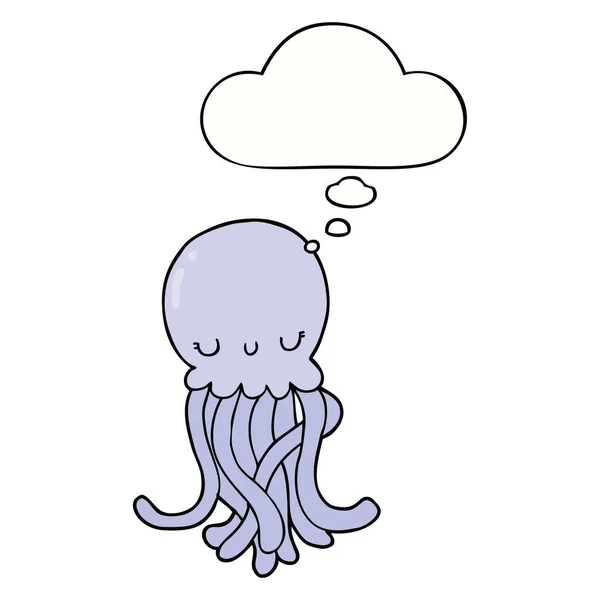 Sevimli karikatür denizanası ve düşünce balonu — Stok Vektör