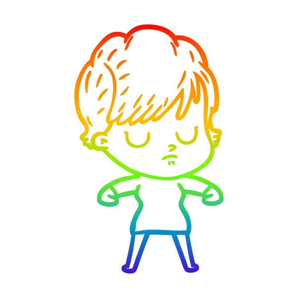 Karikaturtegner-kvinne i regnbuehelling – stockvektor