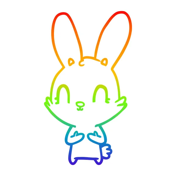 Rainbow gradient line drawing cute cartoon rabbit — Stock Vector