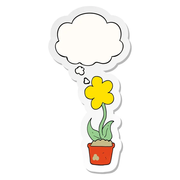 Niedliche Cartoon-Blume und Gedankenblase als Aufkleber — Stockvektor