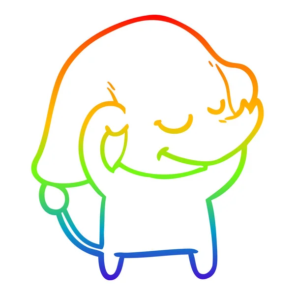 Rainbow gradient line drawing cartoon smiling elephant — Stock Vector