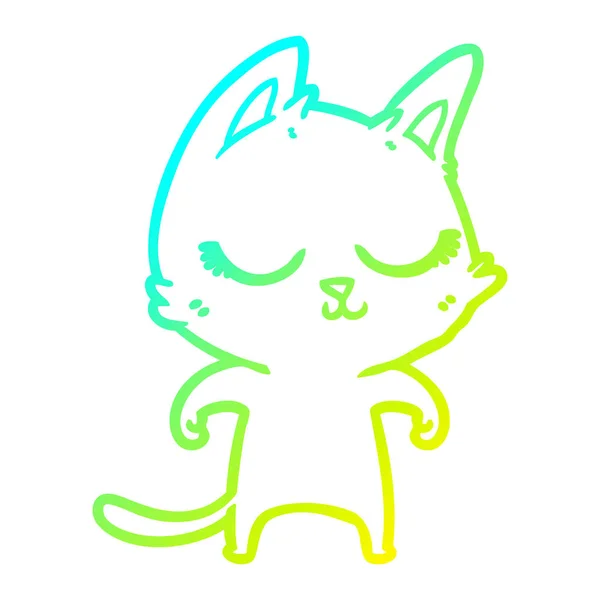 Kalte Gradientenlinie zeichnet ruhige Cartoon-Katze — Stockvektor