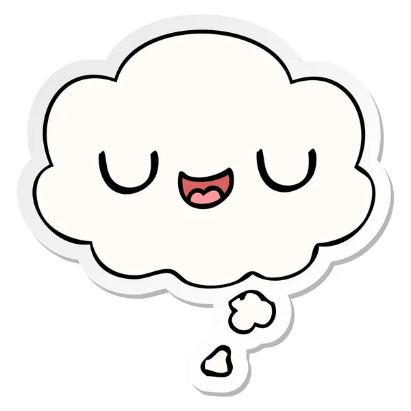 Cute cartoon face and thought bubble as a printed sticker — Stock Vector