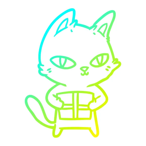 Studený gradient čára kresba Kreslená kočka holdingová parcela — Stockový vektor