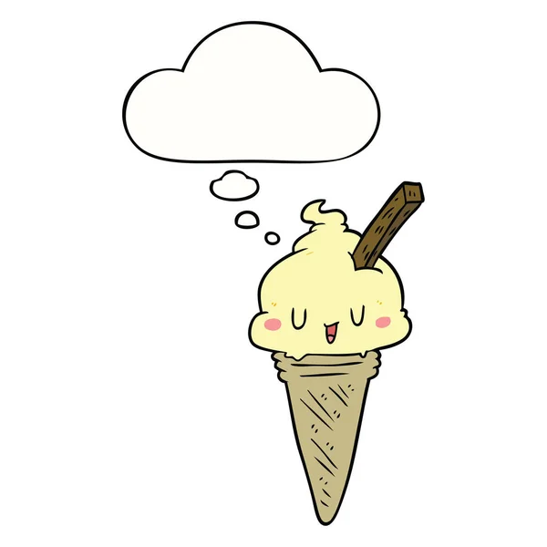 Carino cartone animato gelato e bolla di pensiero — Vettoriale Stock