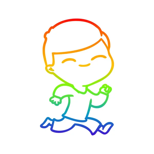 Arco iris gradiente línea dibujo dibujos animados sonriente chico corriendo — Archivo Imágenes Vectoriales