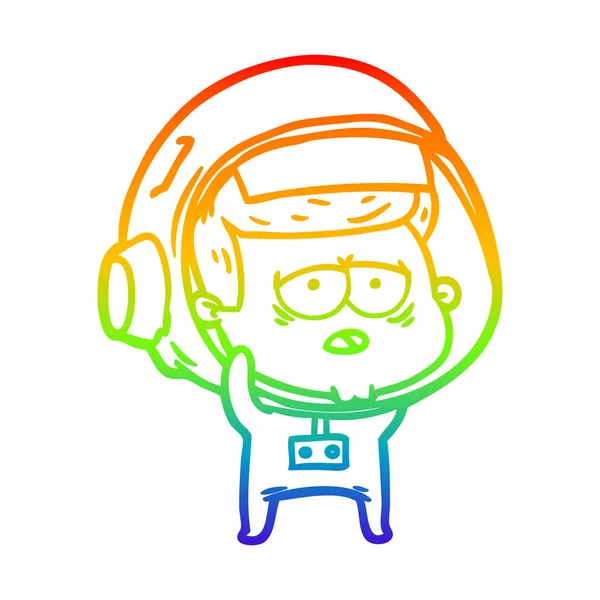 Regenboog gradiënt lijntekening cartoon moe astronaut — Stockvector