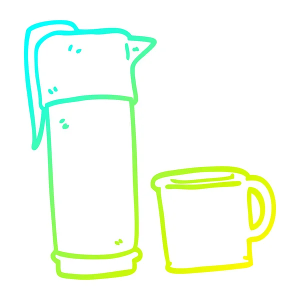 Línea de gradiente frío dibujo dibujos animados termo café — Vector de stock