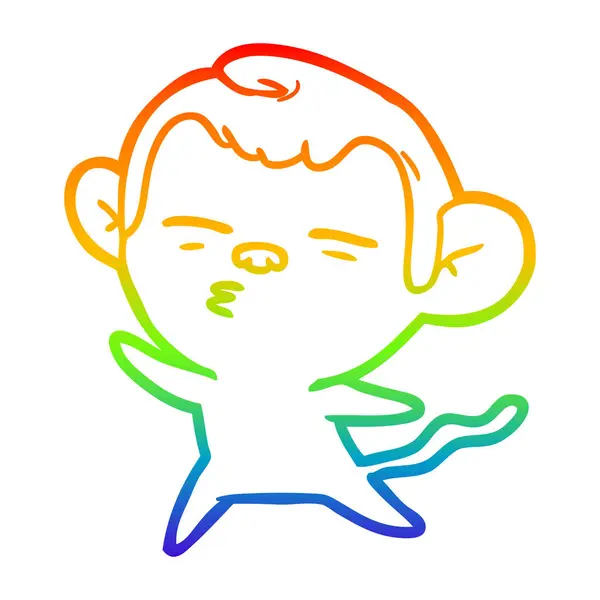 Rainbow gradient line drawing cartoon suspicious monkey — Stock Vector