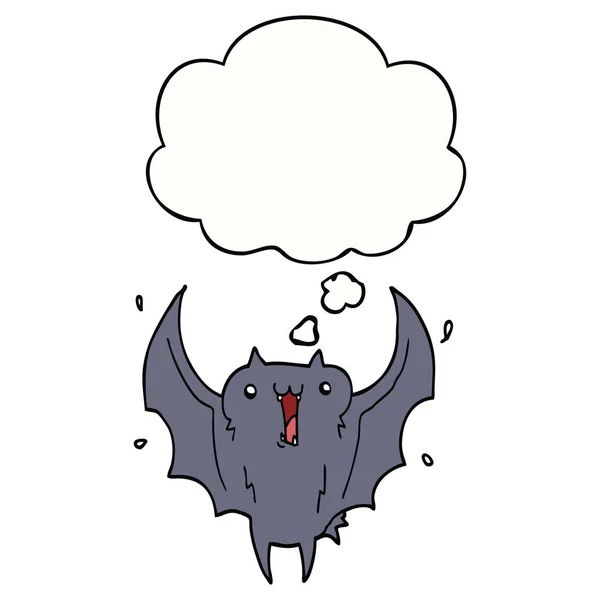 Dessin animé heureux vampire chauve-souris et bulle de pensée — Image vectorielle