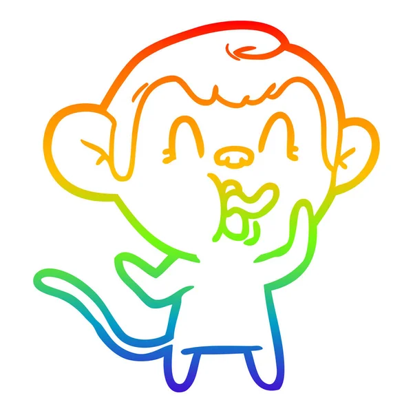 Regenbogen-Gradienten-Linie zeichnet verrückten Cartoon-Affen — Stockvektor