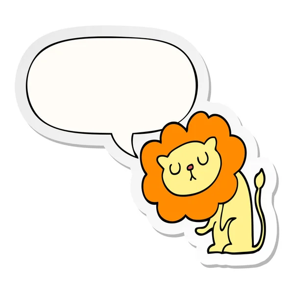 Lindo león de dibujos animados y el habla pegatina burbuja — Archivo Imágenes Vectoriales
