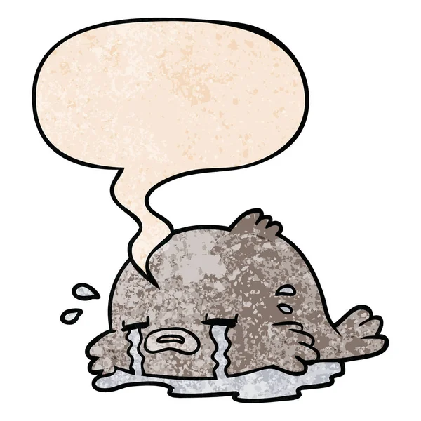 retro doku tarzında karikatür ağlayan balık ve konuşma balonu