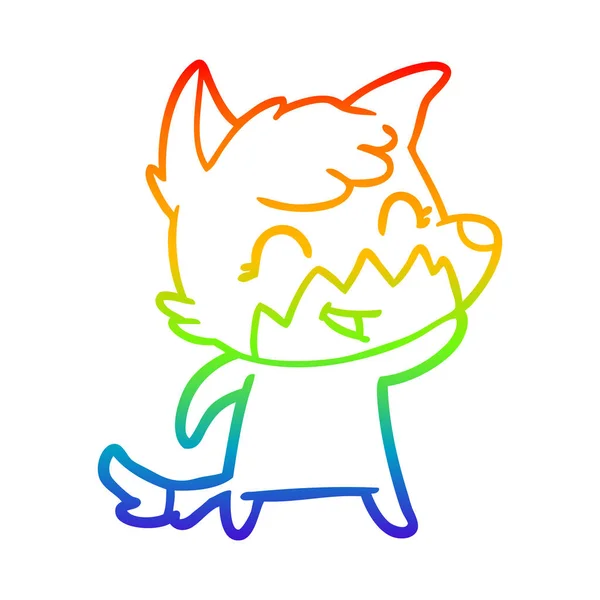 Rainbow gradient line drawing happy cartoon fox — Stock Vector