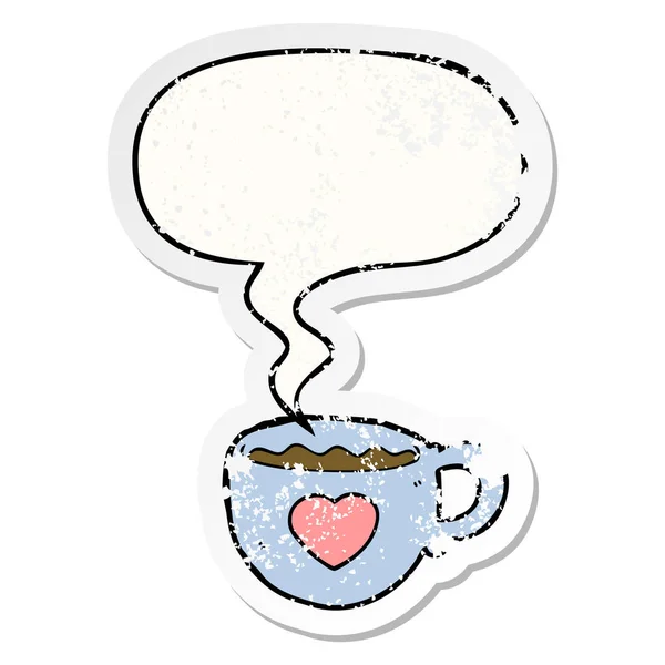 我爱咖啡卡通杯和语音泡沫苦恼贴纸 — 图库矢量图片