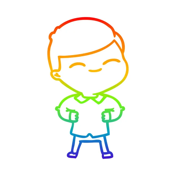 Rainbow gradient line drawing cartoon smiling boy — Stock Vector