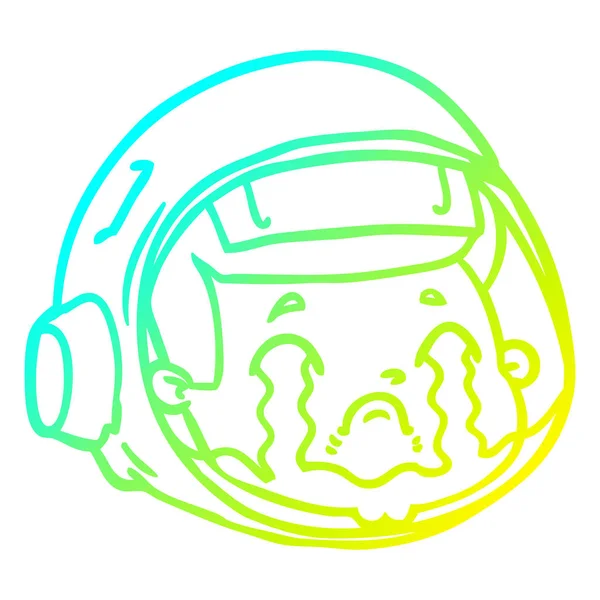 Kall gradient linje ritning tecknad astronaut Face Crying — Stock vektor
