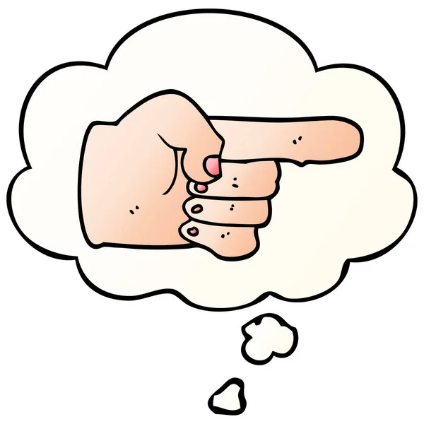 Caricatura señalando la mano y el pensamiento burbuja en estilo gradiente suave — Archivo Imágenes Vectoriales